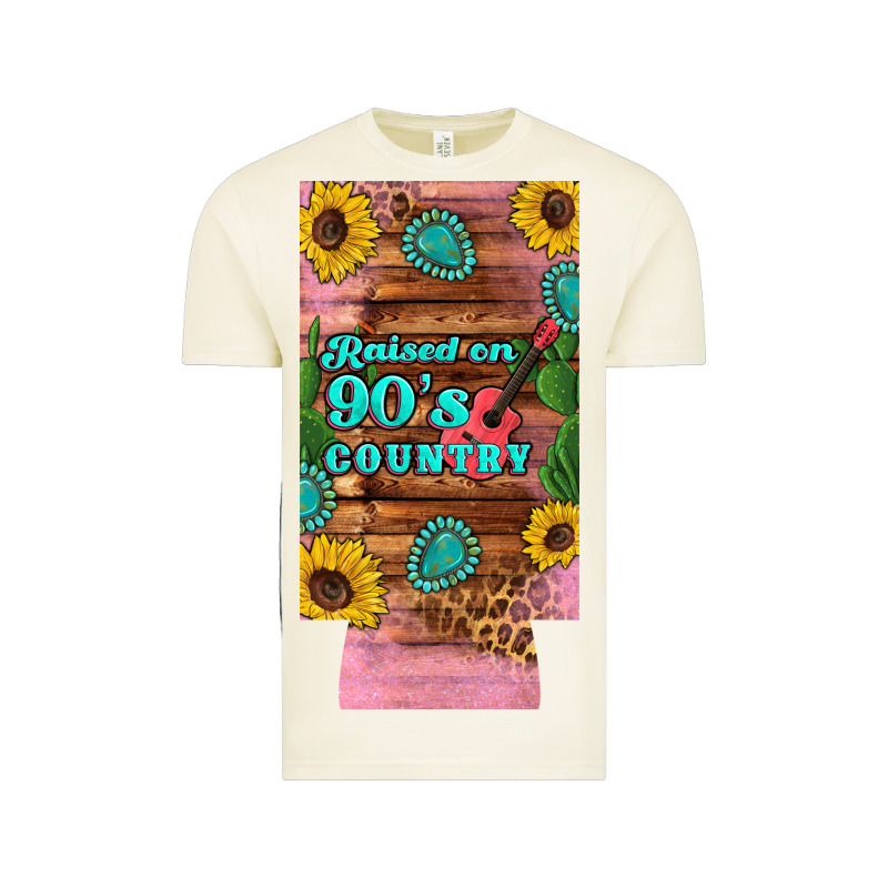 Raised 90's Country Guitar Cactus Sunflower's 12 Oz Can Cooler  (slim) Vintage Tee by Artiststas | Teevron