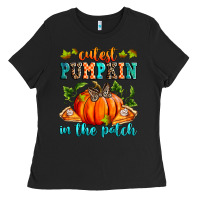 Black Cutest pumpkin in the patch Ladies Tee - RanaPortraitStore