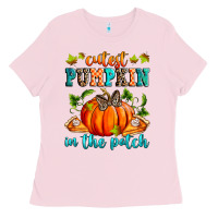 Bubblegum Pink Cutest pumpkin in the patch Ladies Tee - RanaPortraitStore