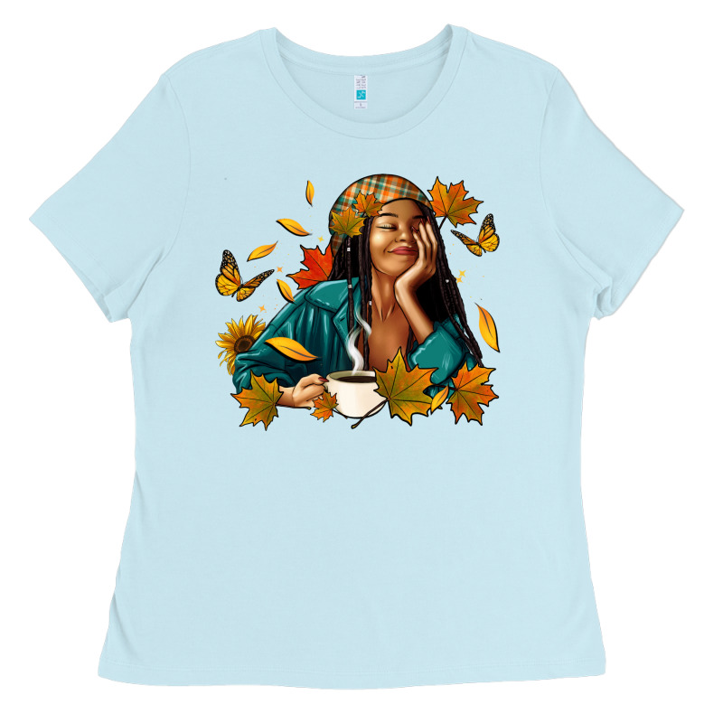 Fall Afro Woman With Coffee Ladies Tee by RanaPortraitStore | Teevron