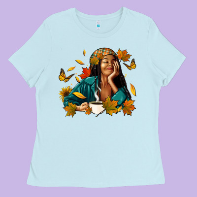 Ladies Tee Fall afro woman with coffee