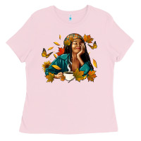 Bubblegum Pink Fall afro woman with coffee Ladies Tee - RanaPortraitStore