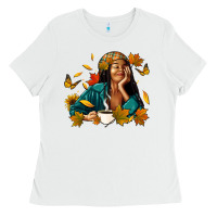White Fall afro woman with coffee Ladies Tee - RanaPortraitStore