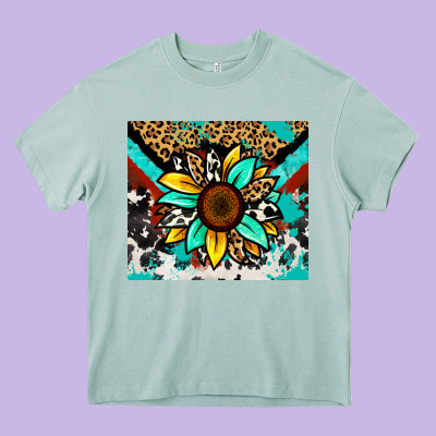 Turquoise Gemstone Sunflower Heavy Core Tee Designed By Zillion Design Studio