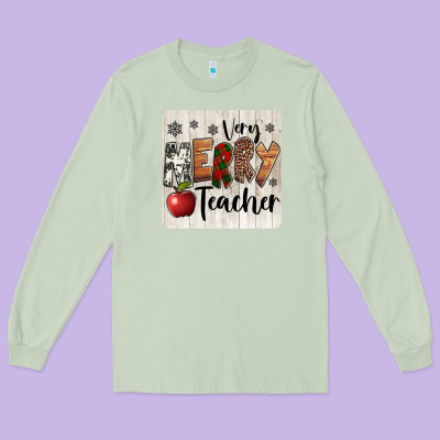 Very Merry Teacher Christmas Coaster Long Sleeve Tee Designed By Jasminsmagicworld