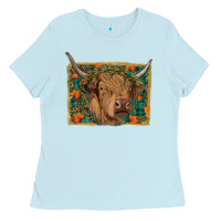 Baby Blue Fall Cow Ladies Tee - RanaPortraitStore