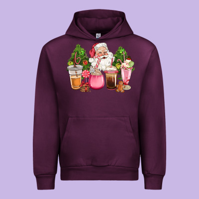 Pink Christmas Santa Coffe Cups Urban Hoodie Designed By Cowgirlartshop