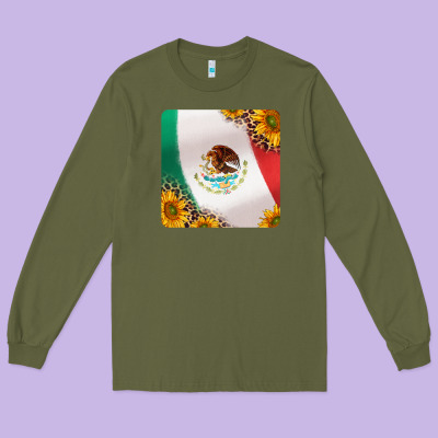 Mexican Flag Sunflowers And Leopard Coaster Long Sleeve Tee Designed By Jasminsmagicworld