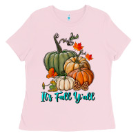 Bubblegum Pink Happy Fall Y'all Pumpkins Ladies Tee - RanaPortraitStore