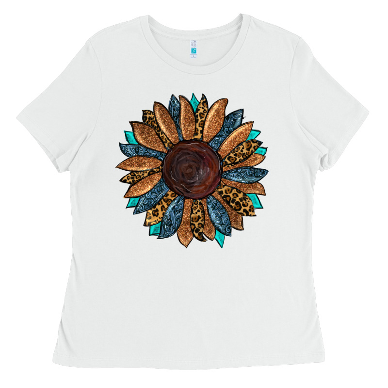 Fall Tooled Leather Sunflower Ladies Tee by RanaPortraitStore | Teevron