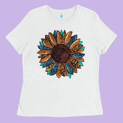 Ladies Tee Fall Tooled Leather Sunflower
