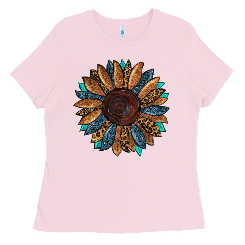 Fall Tooled Leather Sunflower Ladies Tee by RanaPortraitStore | Teevron