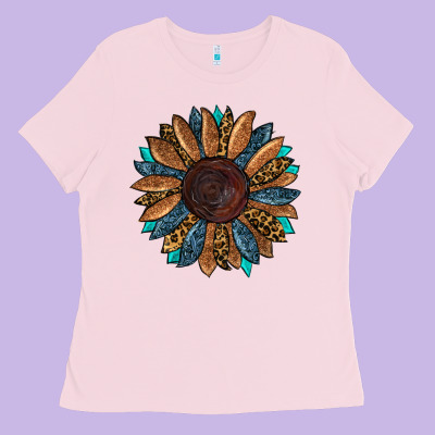 Ladies Tee Fall Tooled Leather Sunflower