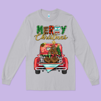 Merry Christmas Truck Long Sleeve Tee Designed By Barkaloodesign