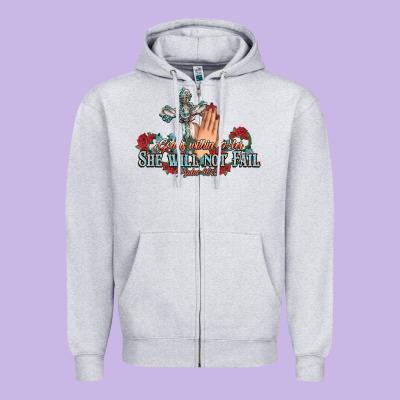 She Will Not Fail Psalm Christian Cross Pray Zipper Hoodie Designed By Nancycooperartshop