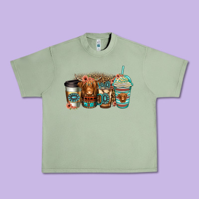 Serape Floral Longhaired Cow Coffee Cups Urban Heavy Tee Designed By Jasminsmagicworld