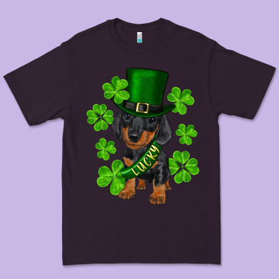 St. Patrick's Day Lucky Dachshund Puppy Premium Tee Designed By Ranaportraitstore