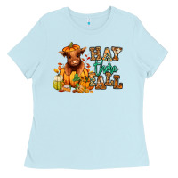 Baby Blue Hay there Fall pumpkin heifer Ladies Tee - RanaPortraitStore