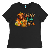 Black Hay there Fall pumpkin heifer Ladies Tee - RanaPortraitStore