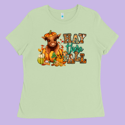 Ladies Tee Hay there Fall pumpkin heifer
