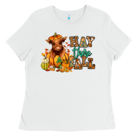 White Hay there Fall pumpkin heifer Ladies Tee - RanaPortraitStore