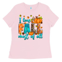 Bubblegum Pink I love Fall most of all Ladies Tee - RanaPortraitStore