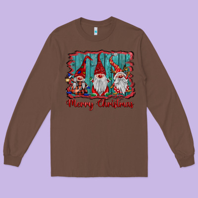 Merry Christmas Gnomes Long Sleeve Tee Designed By Barkaloodesign