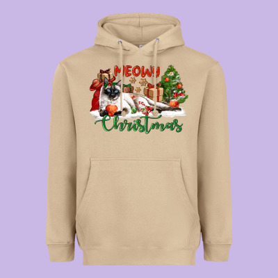 Siamese Cat Meowy Christmas Heavyweight Hoodie Designed By Lillyallendesigns