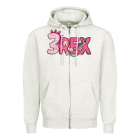 Oatmeal Heather pink three rex Zipper Hoodie - MaliasSmallBusiness