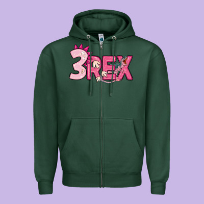 Pink Three Rex Zipper Hoodie Designed By Maliassmallbusiness