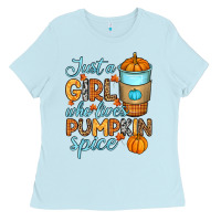 Baby Blue Just a girl who loves pumpkin spice Ladies Tee - RanaPortraitStore