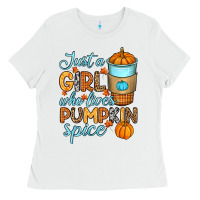 White Just a girl who loves pumpkin spice Ladies Tee - RanaPortraitStore