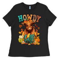 Black Hay there Fall pumpkin heifer Ladies Tee - RanaPortraitStore