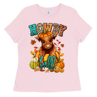 Bubblegum Pink Hay there Fall pumpkin heifer Ladies Tee - RanaPortraitStore
