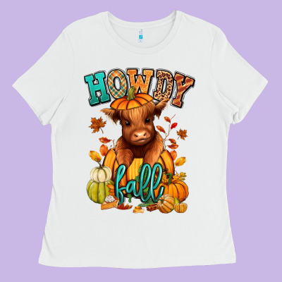 Ladies Tee Hay there Fall pumpkin heifer
