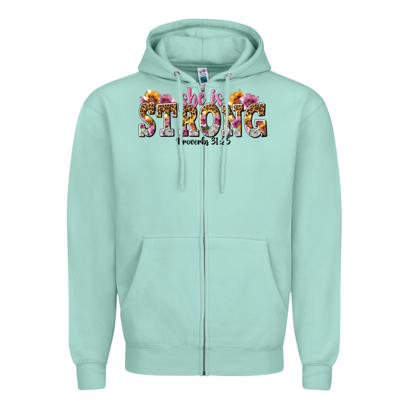 She Is Strong Proverbs 31 25 Zipper Hoodie by NancyCooperArtShop | Teevron