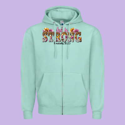 She Is Strong Proverbs 31 25 Zipper Hoodie Designed By Nancycooperartshop
