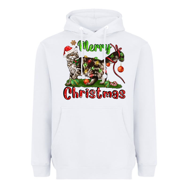 Maine Coon Cat Merry Christmas Heavyweight Hoodie by LillyAllenDesigns | Teevron
