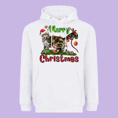 Maine Coon Cat Merry Christmas Heavyweight Hoodie Designed By Lillyallendesigns