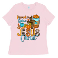 Bubblegum Pink Pumpkin spice and Jesus Christ Ladies Tee - RanaPortraitStore