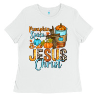 White Pumpkin spice and Jesus Christ Ladies Tee - RanaPortraitStore
