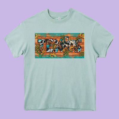 Texas Sunflower Cactus Cowhide Leopard Licence Plate Heavy Core Tee Designed By Artiststas