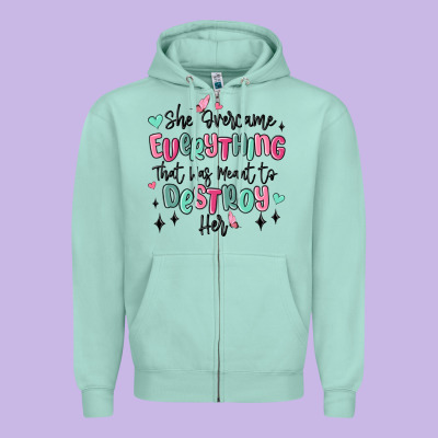 She Overcame Everything That Was Meant To Destroy Zipper Hoodie Designed By Maliassmallbusiness