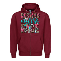 Burgundy resting nurse face Zipper Hoodie - NancyCooperArtShop