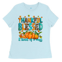 Baby Blue Thankful blessed and kind of a mess Ladies Tee - RanaPortraitStore