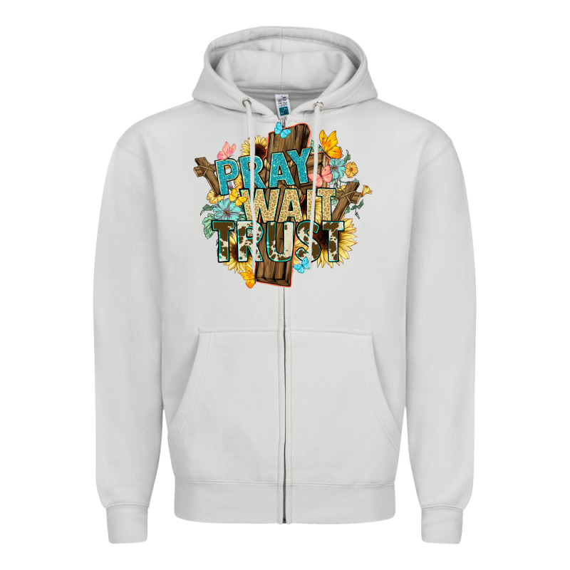 Pray Wait Trust Crosses Christian Zipper Hoodie by NancyCooperArtShop | Teevron
