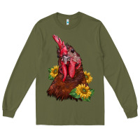 Army Green rooster sunflower Long Sleeve Tee - BarkalooDesign