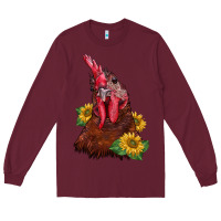 Burgundy rooster sunflower Long Sleeve Tee - BarkalooDesign