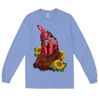 Colony Blue rooster sunflower Long Sleeve Tee - BarkalooDesign