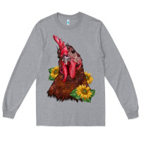 Heather Grey rooster sunflower Long Sleeve Tee - BarkalooDesign